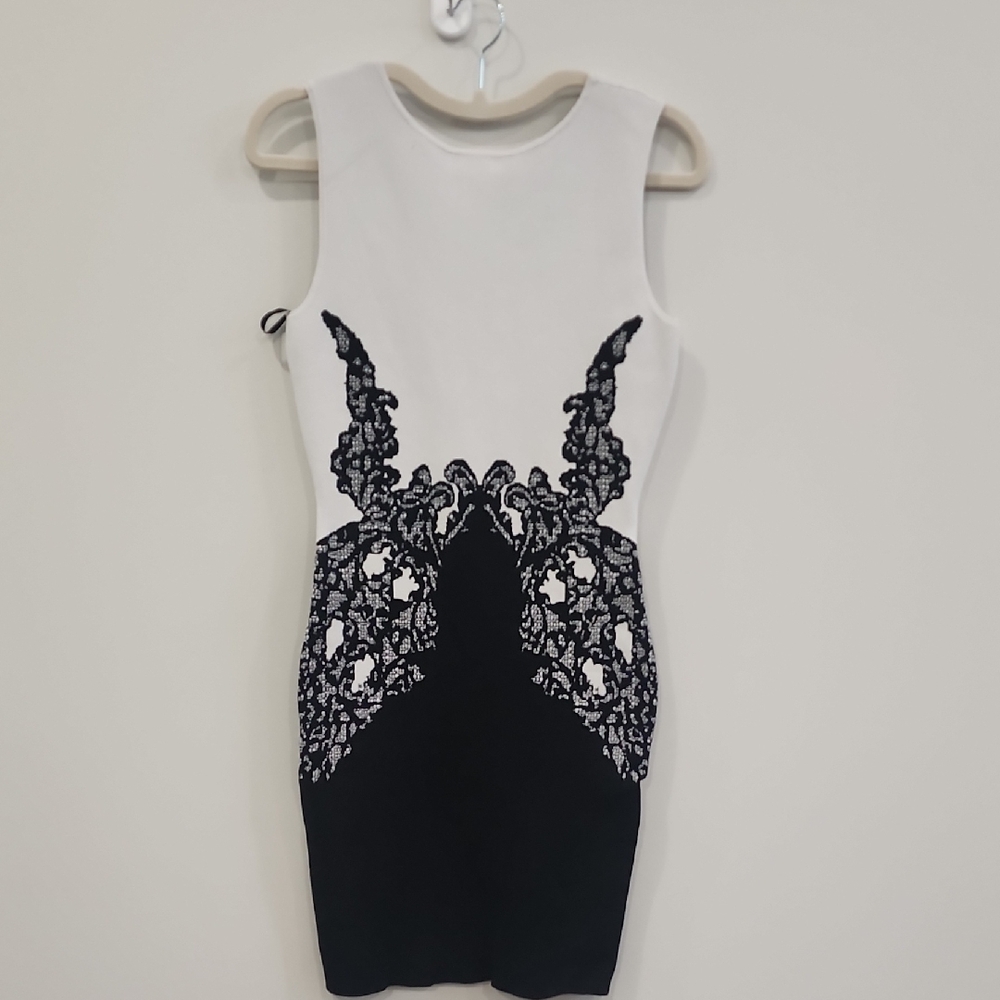 BCBGMaxAzria Black and White Lace Mini Dress